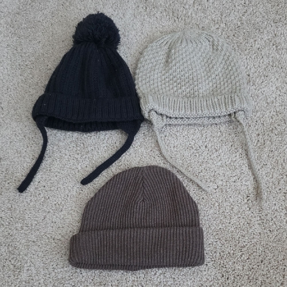 Zara Kids Knit Beanie Trio - Black, Gray, Brown